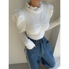 批发到货中 <b class='q'>韩国</b>东大门 冬季新款毛茸茸泡泡袖<b class='q'>蕾丝</b>半高领上衣