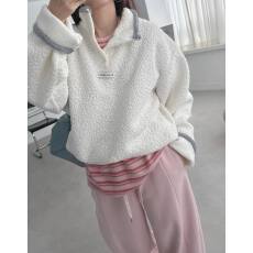 批发<b class='q'>韩国</b>chic 时尚复古气质撞色边羊羔毛<b class='q'>卫衣</b>