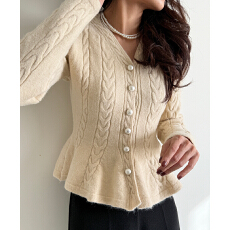 批发<b class='q'>韩国</b>ins 简约风V领麻花针织衫女春新款纽扣设计感毛衣上衣
