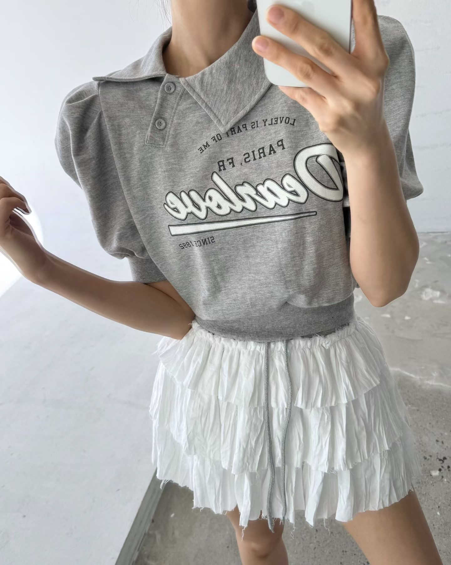 재고 있음 한국 동대문 봄 섹션 거품 소매 폴로 칼라 맨위