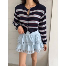 批发到货中 韩国ins 春夏款温柔百搭条纹拼接系扣开衫T恤