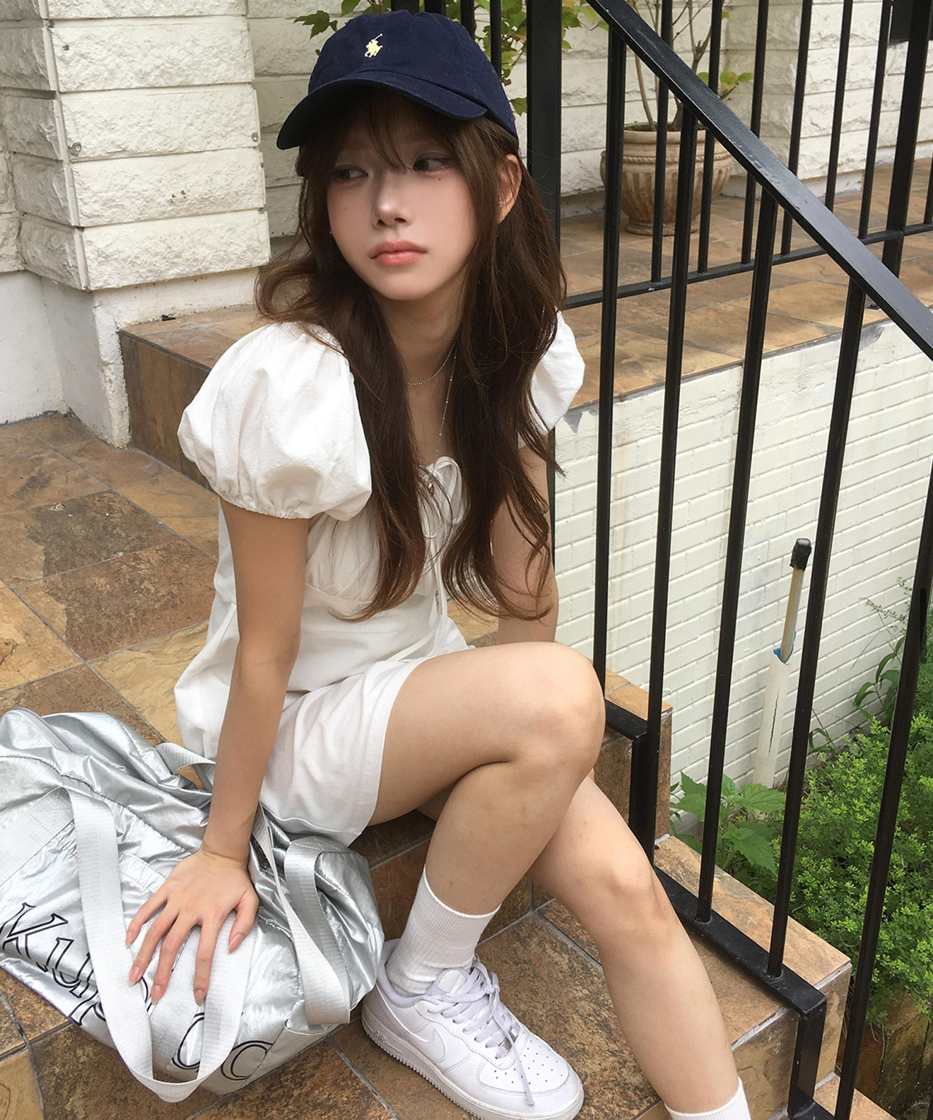 재고 있음 한국 ins 첫사랑 샤오 바이 치마 작은 정사각형 얼굴 거품 소매 소녀 드레스