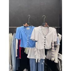 批发韩国东大门 <b class='q'>春</b>夏款甜美风碎花蕾丝边短袖衬衫