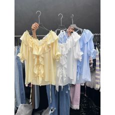 批发韩国东大门 <b class='q'>春</b>夏款甜美风碎花蕾丝边短袖衬衫