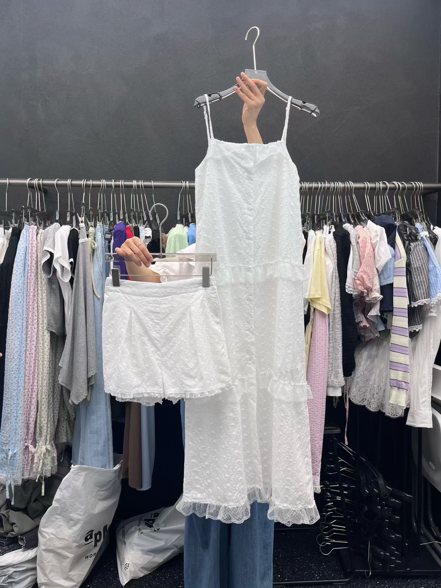 한국 동대문 봄 여름 섹션 달콤한 스타일 꽃무늬 레이스 측면 반팔 셔츠