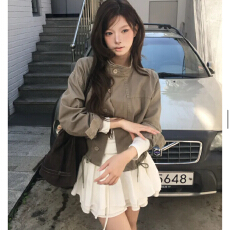 批发韩版工装风立领单排扣抽绳短外套 休闲显瘦气质