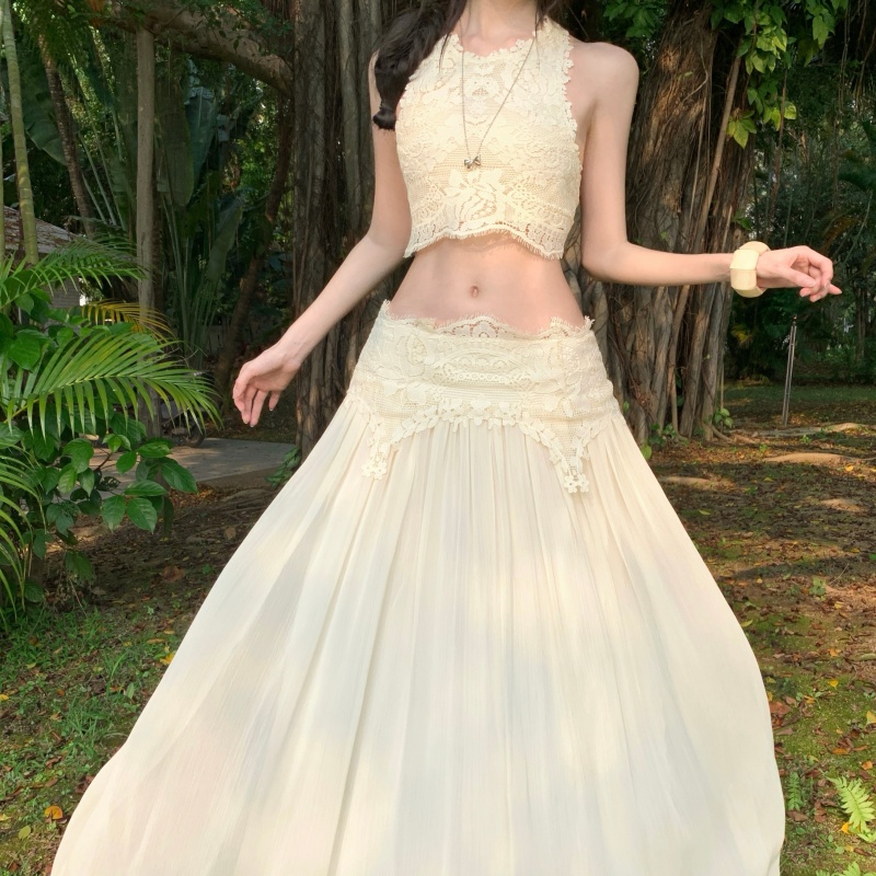 너 ~ 중 게으른 llan 루 떠 다니는 신기루 우아함 달콤함 절묘한 속눈썹 레이스 맨위 롱 스커트 세트 여성