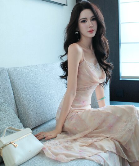 jayky yang 꽃 신 푸 로라 프랑스식 흔들다 칼라 레이스 조각 드레스 프린트 롱 코트 슬립 드레스