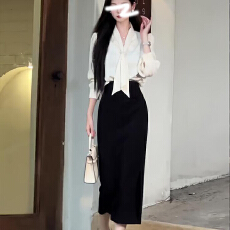 批发春季新款轻熟风御姐<b class='q'>职业</b>气质长袖衬衫上衣高腰开叉半身裙子套装女