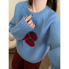 批发<b class='q'>可爱</b>针织衫女百搭秋冬内搭新款加厚番茄提花套头毛衣潮