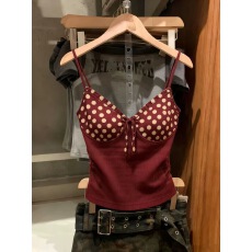 批发广州十三行爆款女装秋<b class='q'>冬</b>V领收腰气质波点内搭吊带背心设计感上衣