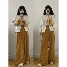 批发实拍~大码新中式轻国风复古套装两件套提花外套时尚高腰休闲裤