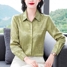 批发实拍提花衬衫<b class='q'>上衣</b>长袖时尚春秋洋气薄款外穿百搭气质打底妈妈衬衣