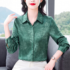 批发实拍提花衬衫<b class='q'>上衣</b>长袖时尚春秋洋气薄款外穿百搭气质打底妈妈衬衣