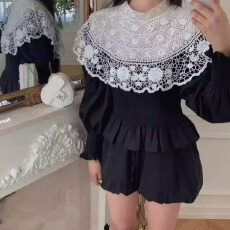 批发现huo <b class='q'>韩国</b>复古气质宫廷风镂空花边领收腰衬衫