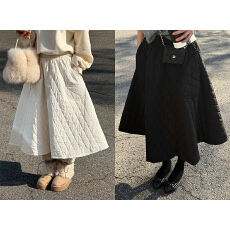 批发有货 复古<b class='q'>百搭</b>菱格夹棉伞裙中长款A字大摆裙