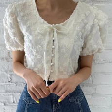 批发精致立体<b class='q'>花朵</b>拼花边短款小<b class='q'>外套</b>