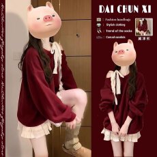 批发<b class='q'>大码</b>高级感慵懒风红色卫衣女秋季休闲露肩套头衫<b class='q'>胖</b><b class='q'>MM</b><b class='q'>宽松</b>显瘦上衣