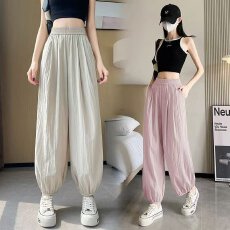 批发冰丝哈伦裤女夏季小个子高腰宽松显瘦束脚<b class='q'>休闲</b>萝卜裤薄款九分裤