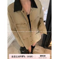批发GV大白哥 重磅工装风 皮领撞色牛仔夹克外套<b class='q'>街头</b>风长袖上衣女春