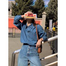 批发莉贝琳sisy店主自留~牛仔衬衫<b class='q'>全棉</b>磨毛复古气质叠穿百搭衬衣女冬