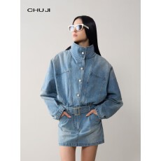 批发Chuji出迹 摩登气场 收腰<b class='q'>牛仔</b><b class='q'>连衣裙</b>2026春工装立领短裙-F1M2891L