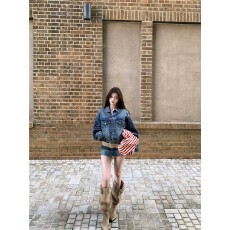 批发水洗做旧蓝色牛仔外套女早春穿搭港风复古套装半身裙裤短裙<b class='q'>两件套</b>