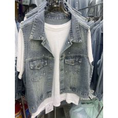 批发2026春季新韩版宽松显瘦百搭重工烫钻牛仔马甲女短款无袖坎肩背心