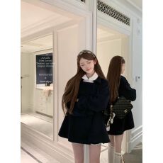 批发迟伞伞25/fw 半颗橡果 卡其/藏青色双排扣翻领羊毛呢大衣