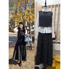 批发火火火智性灰调韩版毛呢<b class='q'>马甲</b>女背心上衣半身裙长裙时尚套装