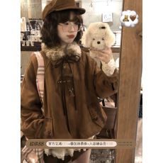 批发ALITTLE 乱糟糟“日杂感叠穿”毛毛领vintage感夹棉花苞外套