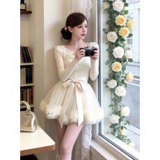 批发温柔风气质蝴蝶结网纱连衣裙女装2026春季新款<b class='q'>性感</b><b class='q'>礼服</b>约会蓬蓬裙