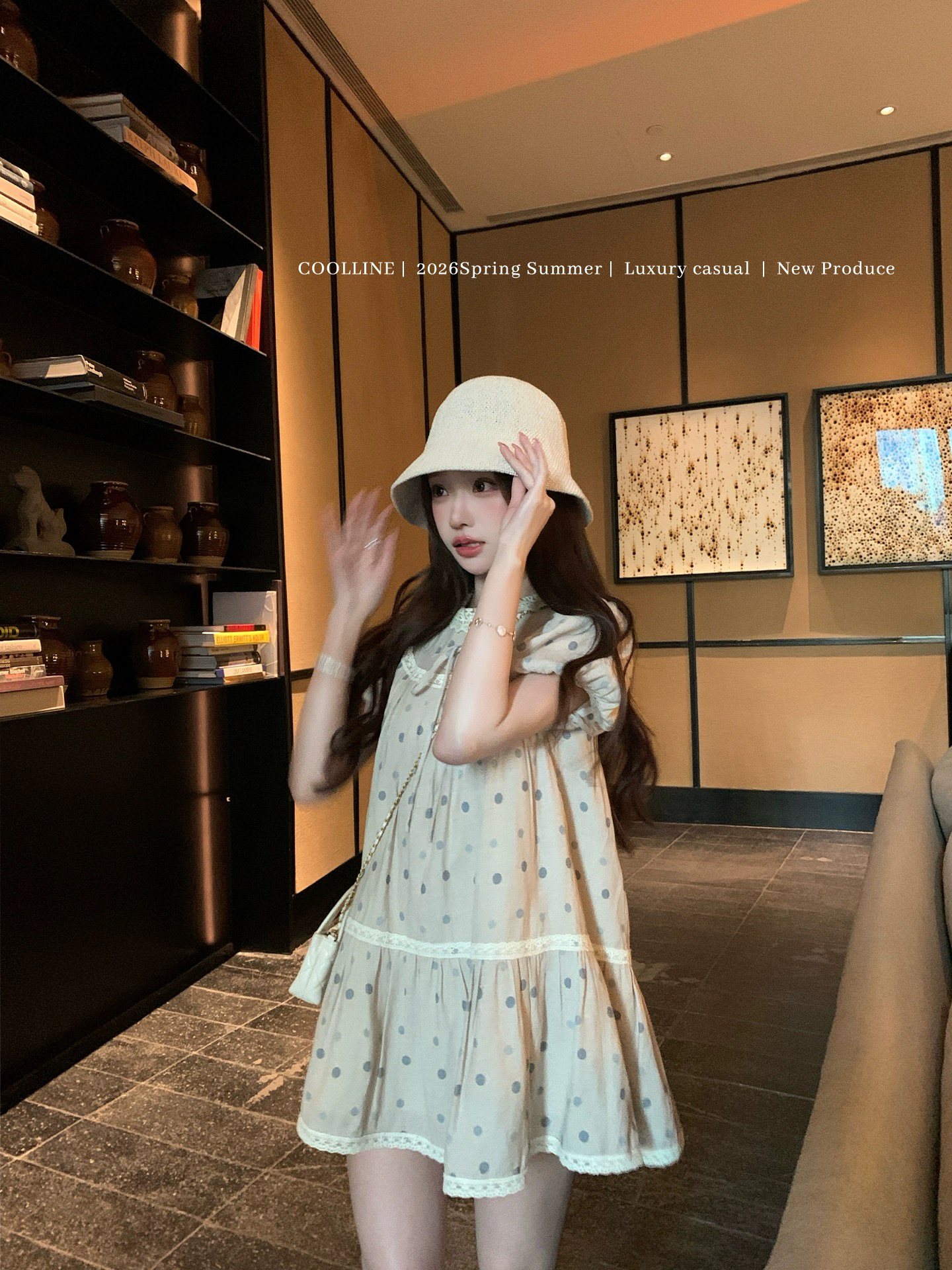 coolline 숲 희 여름 블루 바람 종소리 도트 무늬 인형 치마