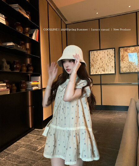 coolline 숲 희 여름 블루 바람 종소리 도트 무늬 인형 치마