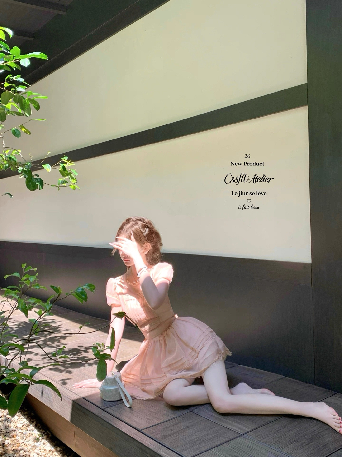 늦게 우산 우산 26 ss 첫눈 복숭아 복숭아 복숭아 핑크색 레이스 조각 민소매 반팔 퍼프 드레스