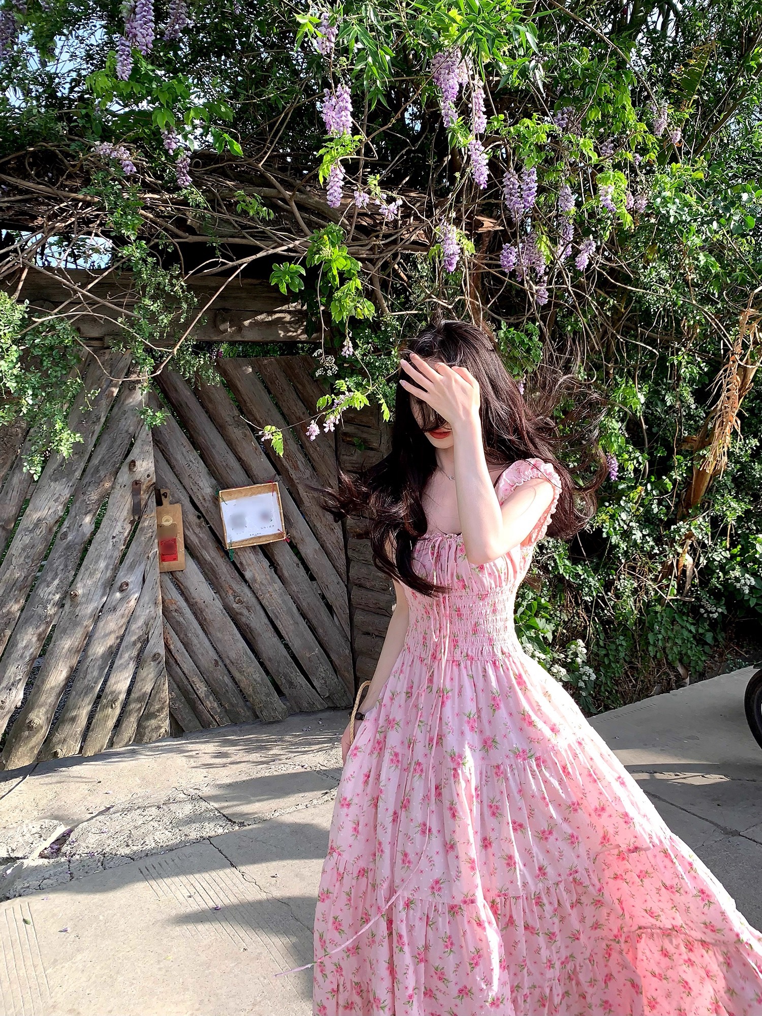 하나 달콤한 복숭아 yikett 모로코 정원 여름 꼬집기 허리 꽃무늬 여성 드레스 슬림해 보이는 원피스 치마