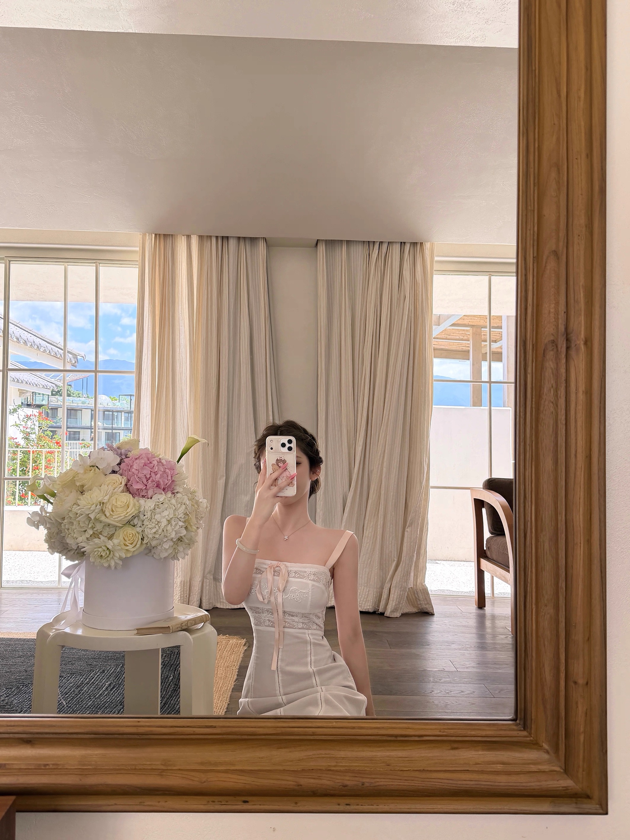 04 28 jmshopantique 에드워드 화이트 자수 주간 실크 아마 슬립 드레스