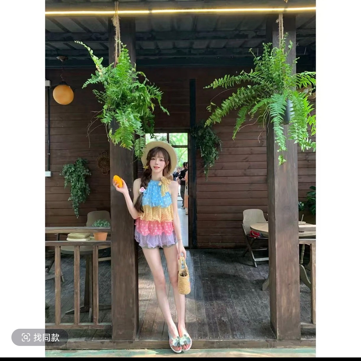 사탕 슈퍼 달콤한 도파민 패치워크 색상 도트 무늬 민소매 슬림해 보이는 맨위