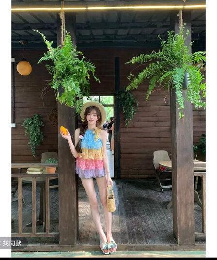 사탕 슈퍼 달콤한 도파민 패치워크 색상 도트 무늬 민소매 슬림해 보이는 맨위