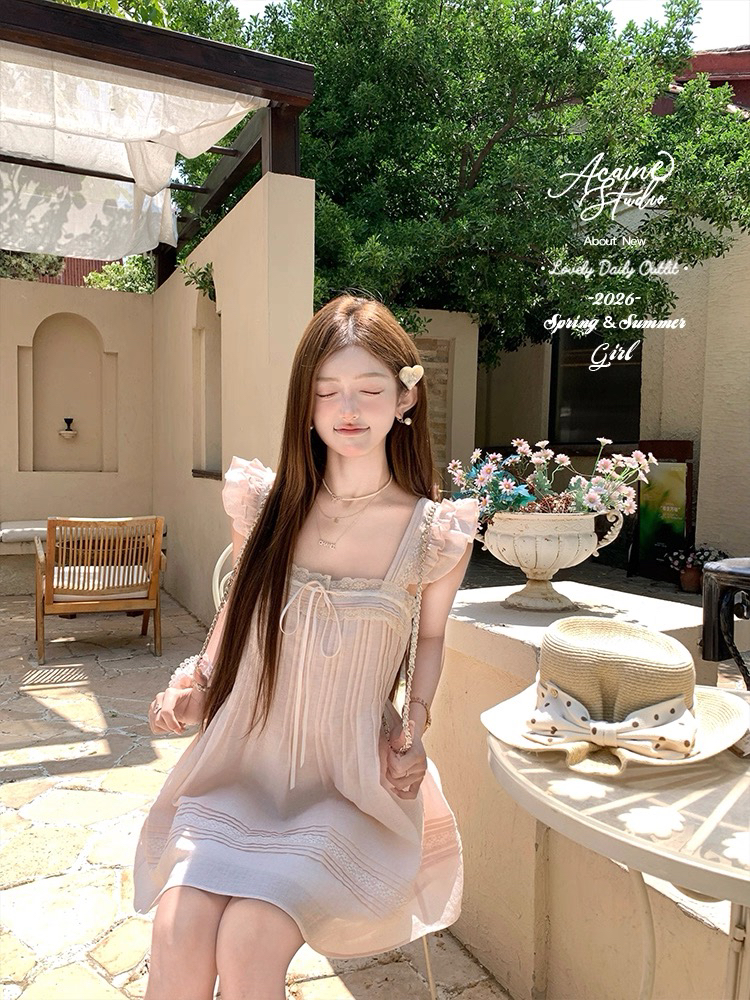 acaine5 17 20 00 95 할인 화이트 티 웨스트 포 멜로 달콤함 작은 날다 소매 루즈핏 한 마디 슬립 드레스
