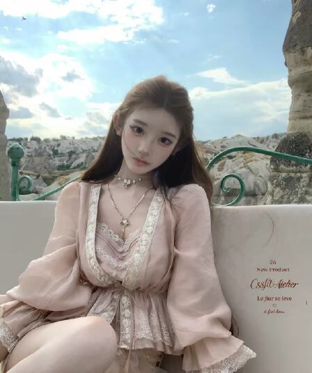 늦게 우산 우산 26 ss 바람 종소리 다른 병원 페이크 레이어드 자수 레이스업 오픈 가디건 맨위 레이스 벨트 케이크 반바지