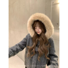批发CallmeEar//【大毛领毛呢外套】加厚牛角扣连帽羊毛大衣女冬季