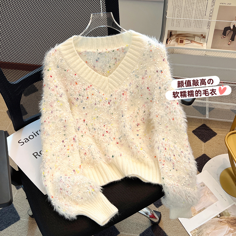 MY14074# 软糯水波纹V领针织衫新款镂空减龄百搭温柔毛衣女裝貨源服裝...