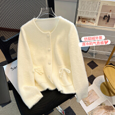 小香风外套甜美水貂绒毛衣女秋冬季减龄宽松软糯针织开衫上衣