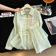 批发夏日绝美套装一整套2026夏季长袖防晒衬衫背心短裤三件套潮