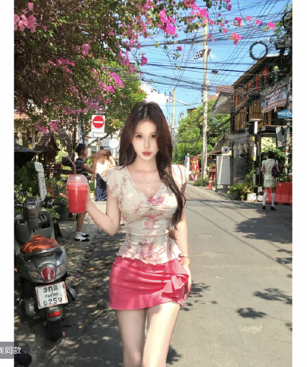 mejiu 꿀 나인 얕은 쇼어 책 제인 레이스 V넥 날다 소매 꽃무늬 반팔 여름 달콤함 핫걸 순수한 욕망 센스
