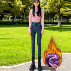 批发实拍2025加绒加厚高腰显瘦小脚九分<b class='q'>牛仔</b>裤女秋冬松紧腰修身<b class='q'>铅笔裤</b>