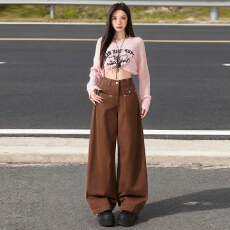 批发实拍2025秋冬季新款美式棕咖色工<b class='q'>装</b>休闲裤<b class='q'>女</b>高腰宽松显瘦直筒裤潮
