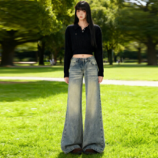 批发实拍2025秋冬爆款热卖美式复古洗水做旧工艺宽松阔腿<b class='q'>牛仔</b>裤<b class='q'>女</b>