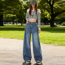 批发实拍2025秋冬爆款高腰宽松直筒九分牛仔<b class='q'>裤</b>女显瘦个性<b class='q'>提</b><b class='q'>臀</b>拖地<b class='q'>裤</b>潮